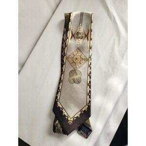 Empire High Fashion Mens Tie Silver Olive Green Geometric Baroque Medallion Silk